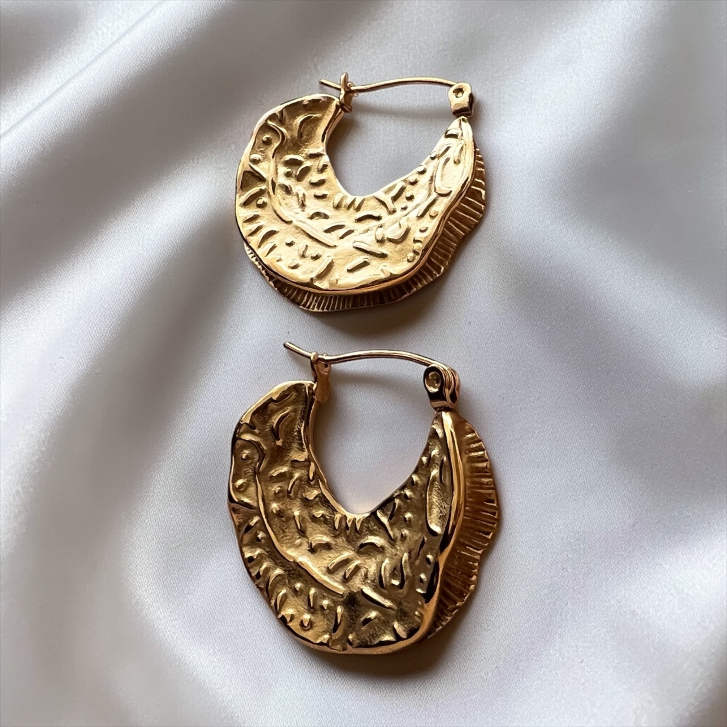 The Nola Hoops – Textured Gold Statement Earrings | Bold Hammered Chunky Hoop Earrings for Women UK