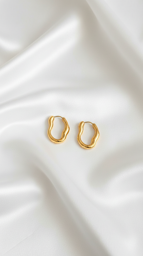 Chunky Gold Irregular Hoop Earrings – Trendy Statement Minimalist Earrings for Women | Waterproof Tarnish-Resistant Jewelry