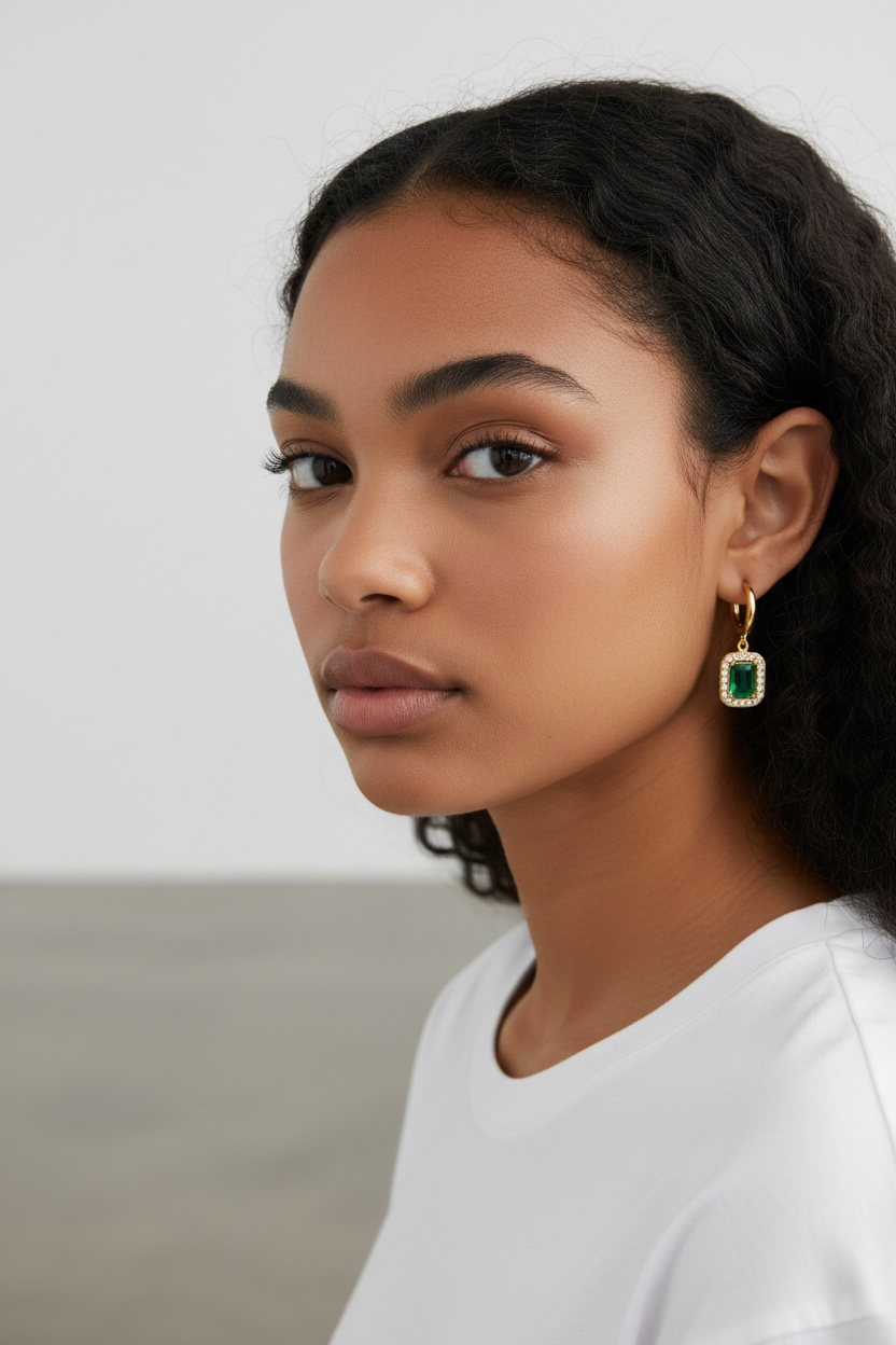 Emerald Green Drop Hoop Earrings – Gold Plated Crystal Halo Dangle Earrings | Luxury Statement Jewelry for Women