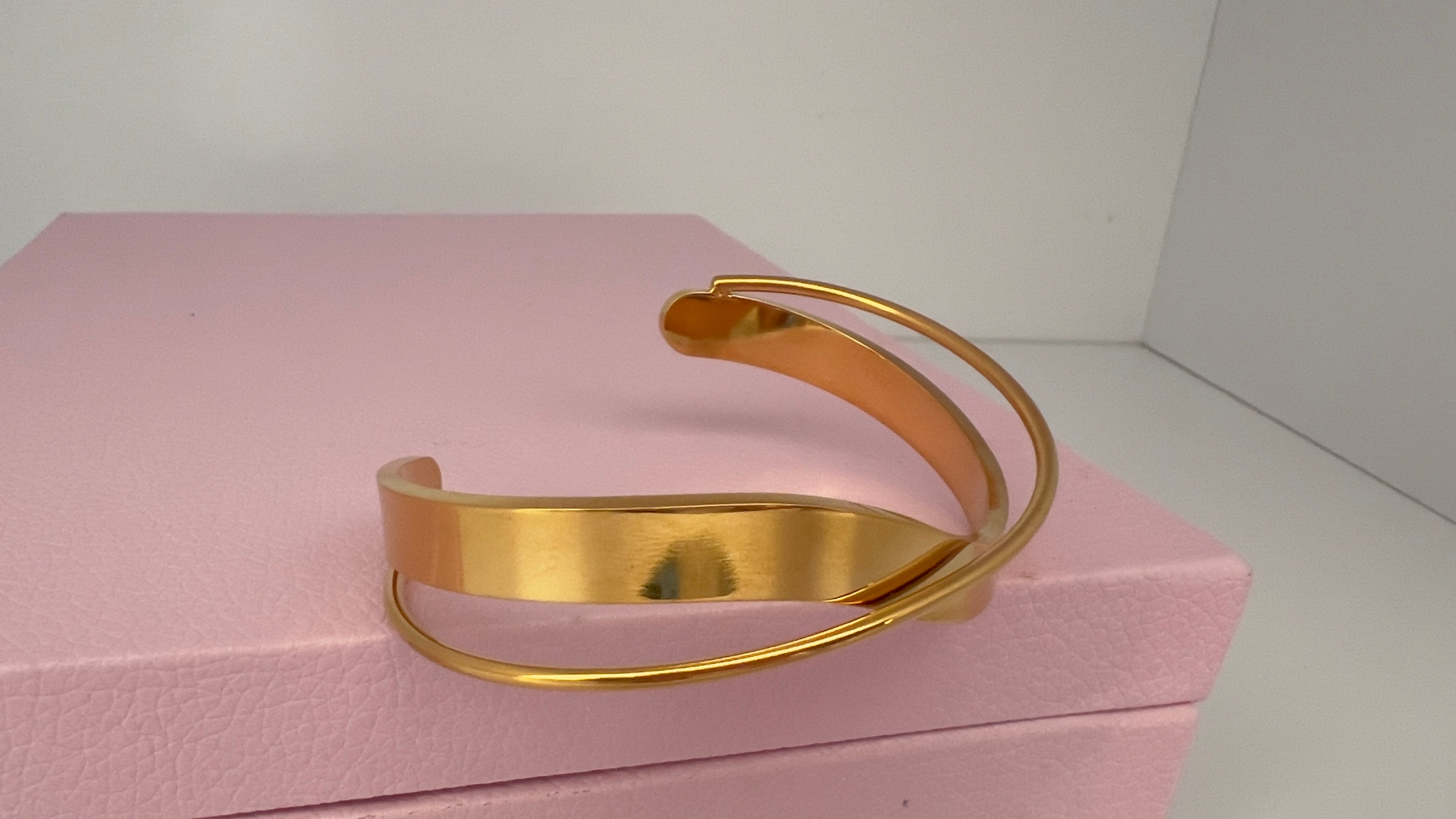 Gold Minimalist Open Cuff Bracelet – Adjustable Statement Bangle