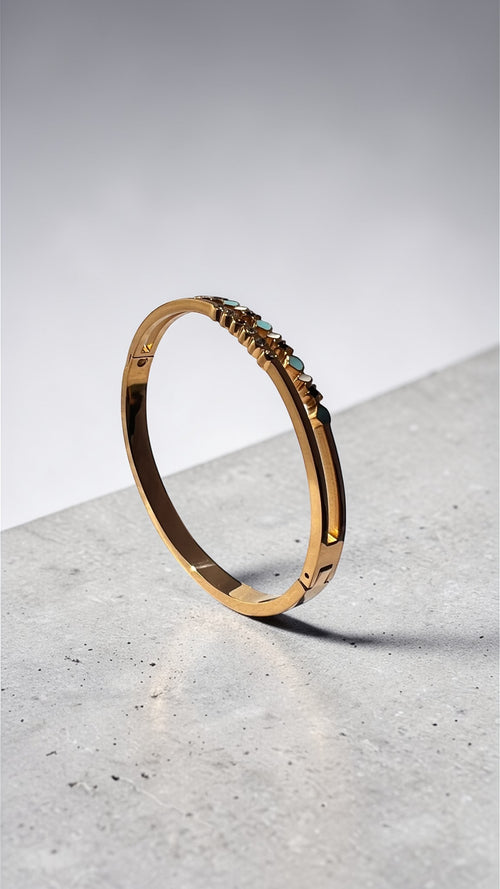 Elegant Gold Multicolor Stone Bangle Bracelet – Minimalist Luxury Bracelet for Women