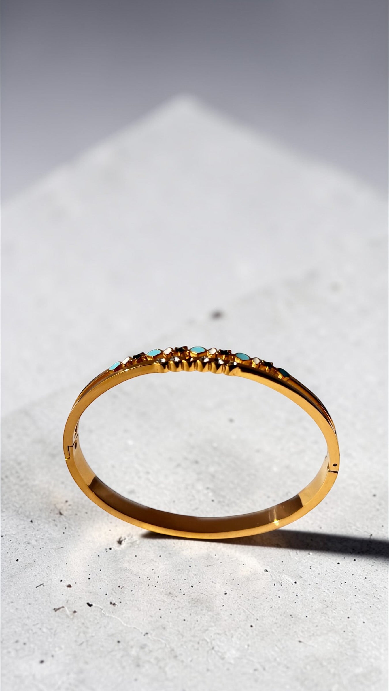 Elegant Gold Multicolor Stone Bangle Bracelet – Minimalist Luxury Bracelet for Women