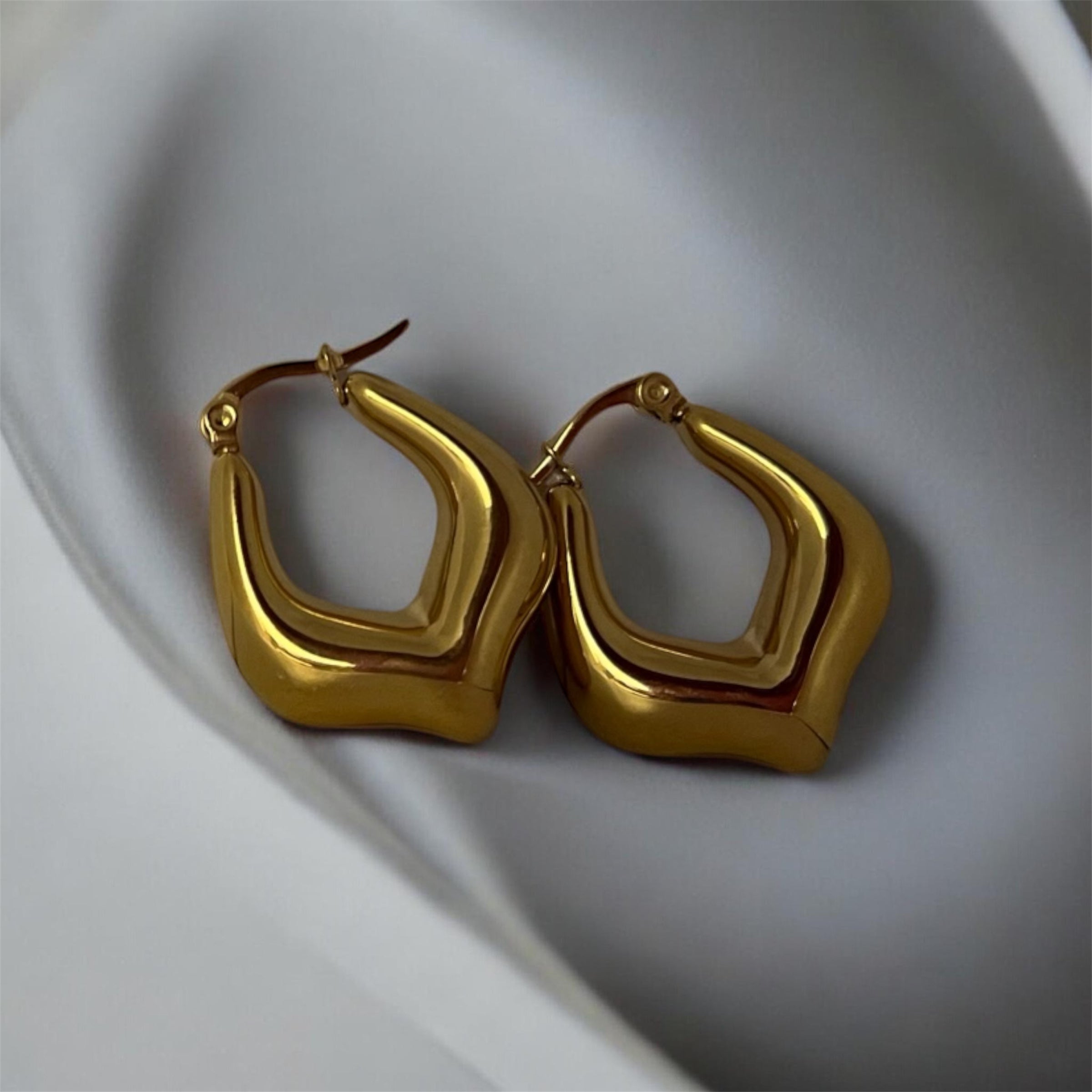 Chunky Gold Abstract Hoop Earrings – Statement Irregular Luxury Earrings for Women