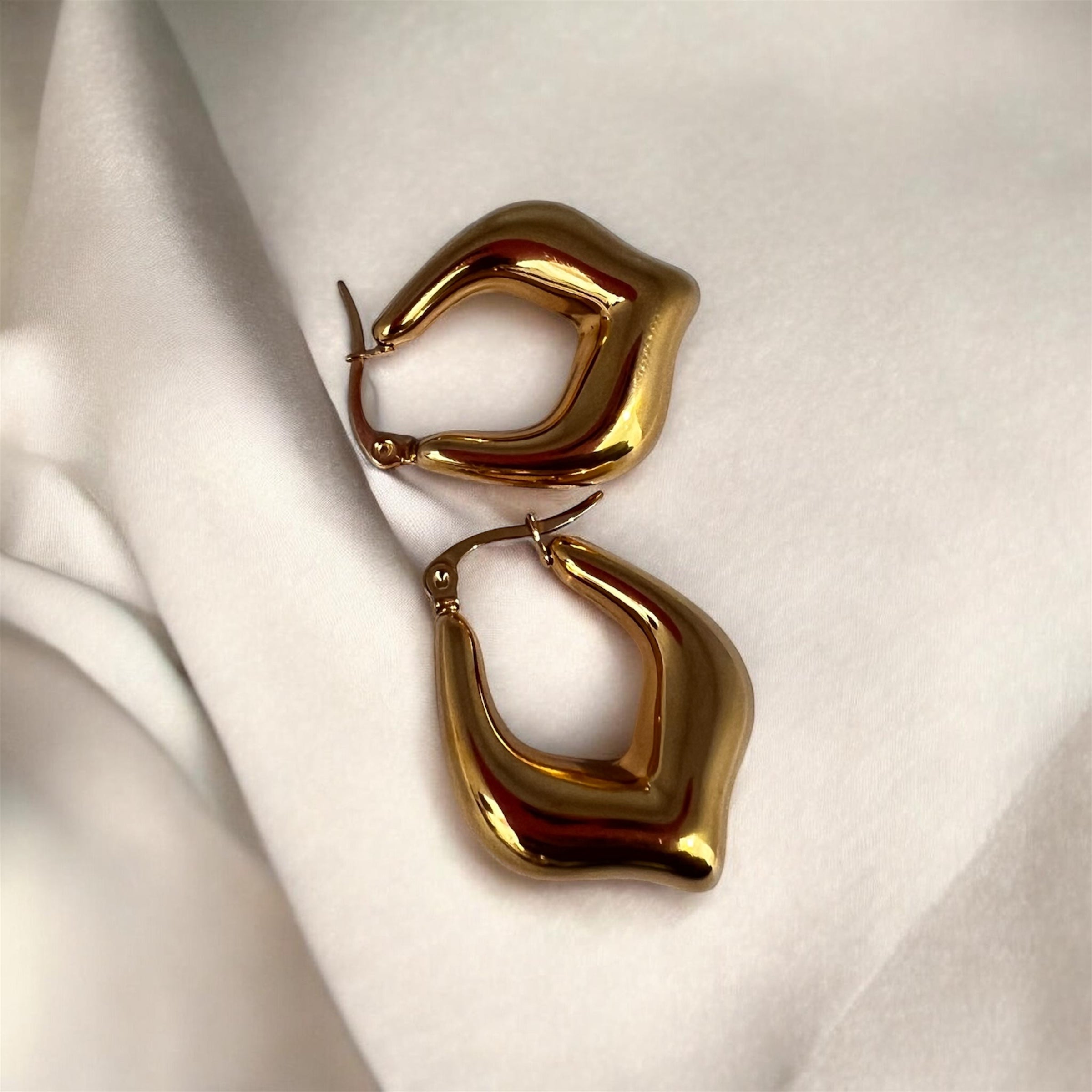 Chunky Gold Abstract Hoop Earrings – Statement Irregular Luxury Earrings for Women
