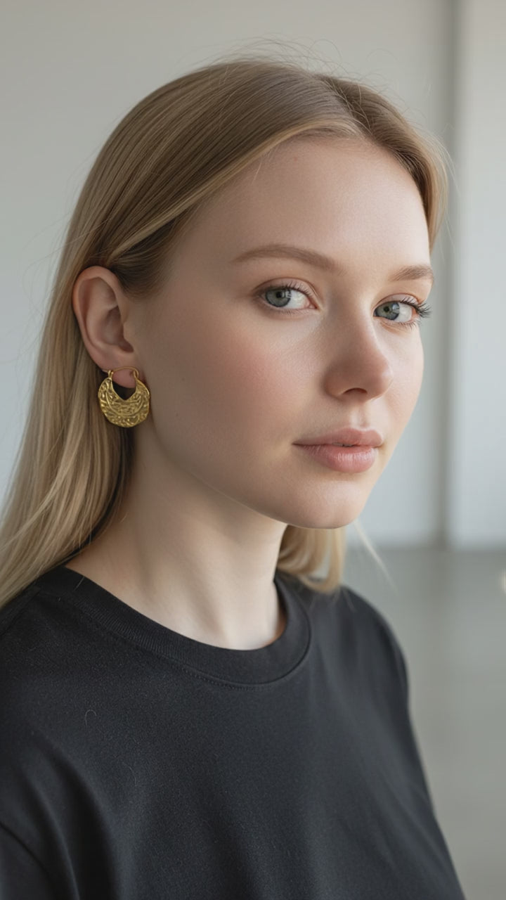 The Nola Hoops – Textured Gold Statement Earrings | Bold Hammered Chunky Hoop Earrings for Women UK